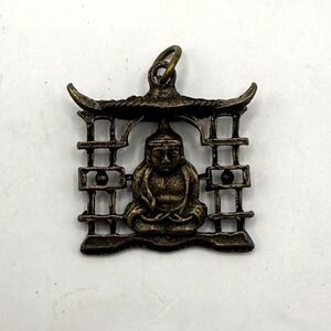 Vintage Buddha Pagoda Pendant Necklace – Bronze Tone Spiritual Jewelry